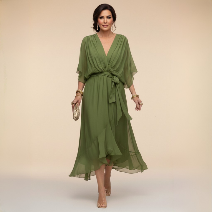 -Opal™ | V-Neck Elegant Midi Dress-