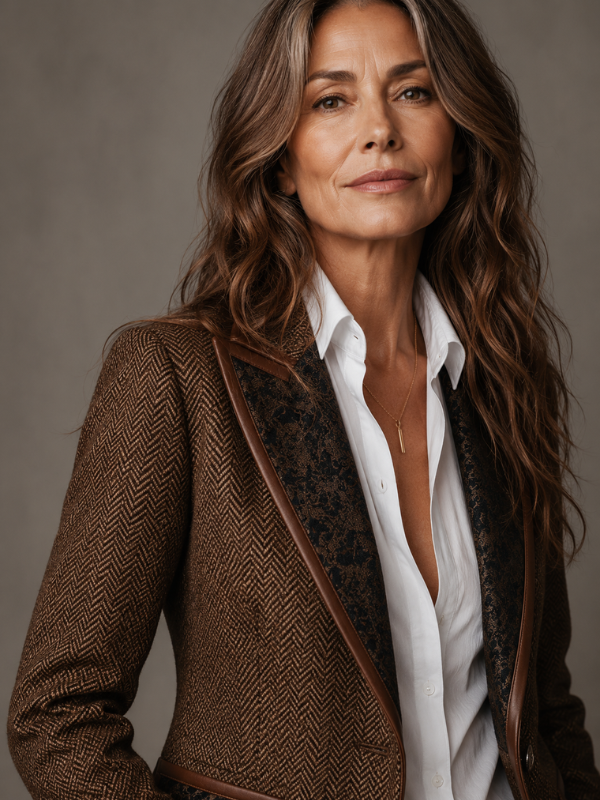 Herringbone Blazer With Printed Panels