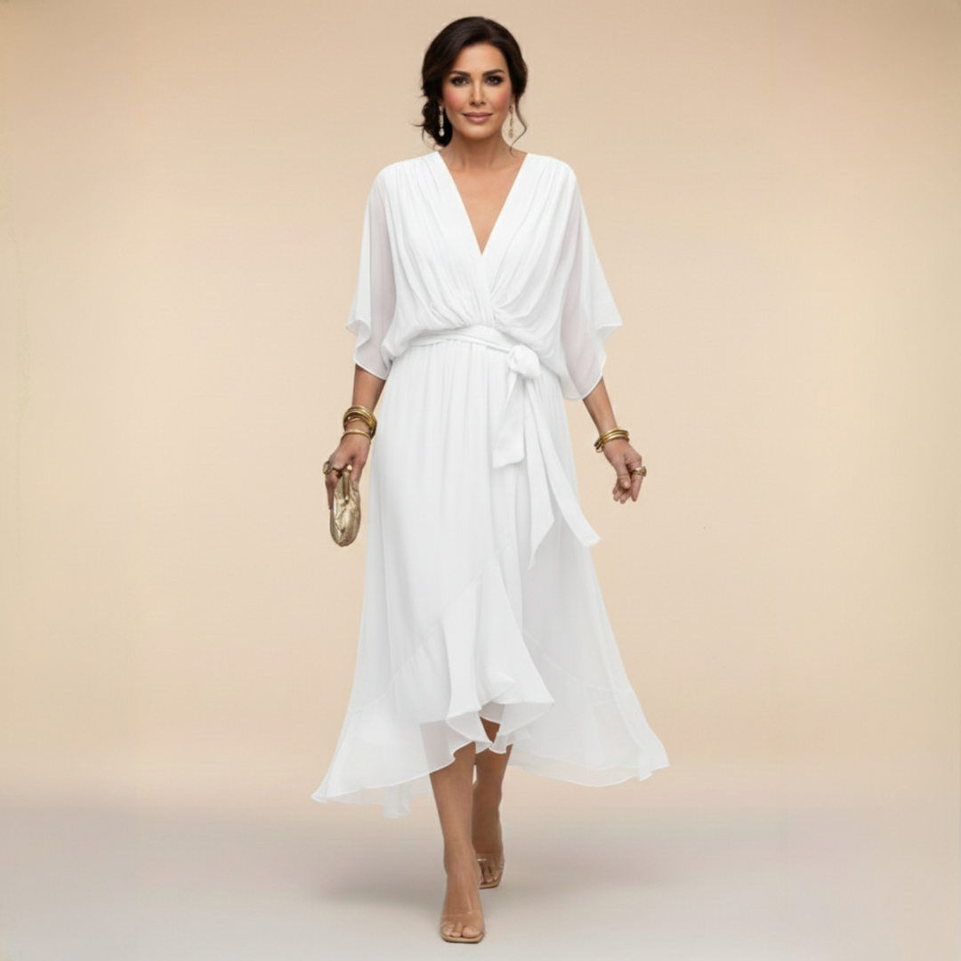 -Opal™ | V-Neck Elegant Midi Dress-