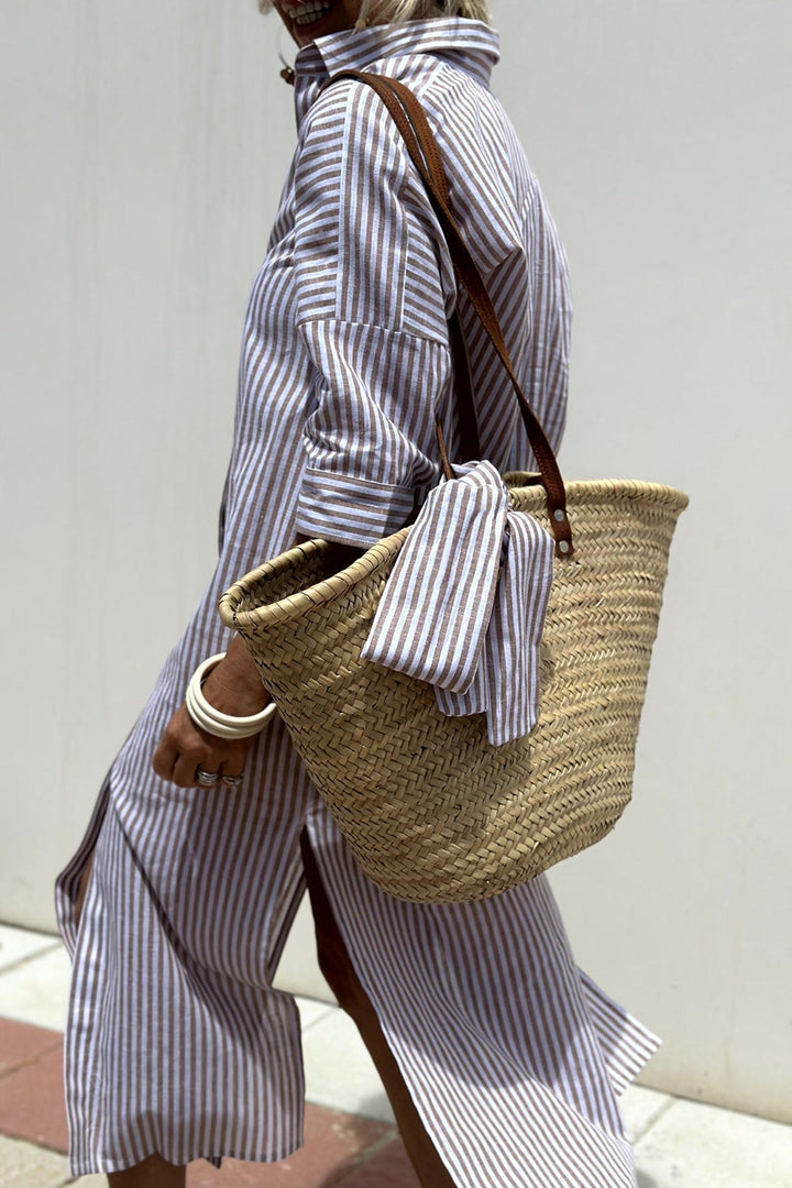 -Corinne™ | Classic Striped Shirt Maxi-