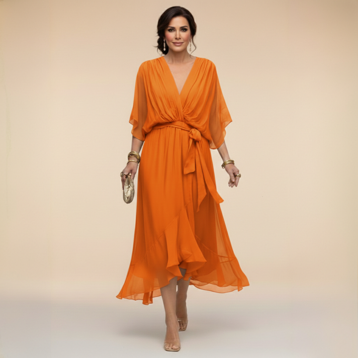 -Opal™ | V-Neck Elegant Midi Dress-