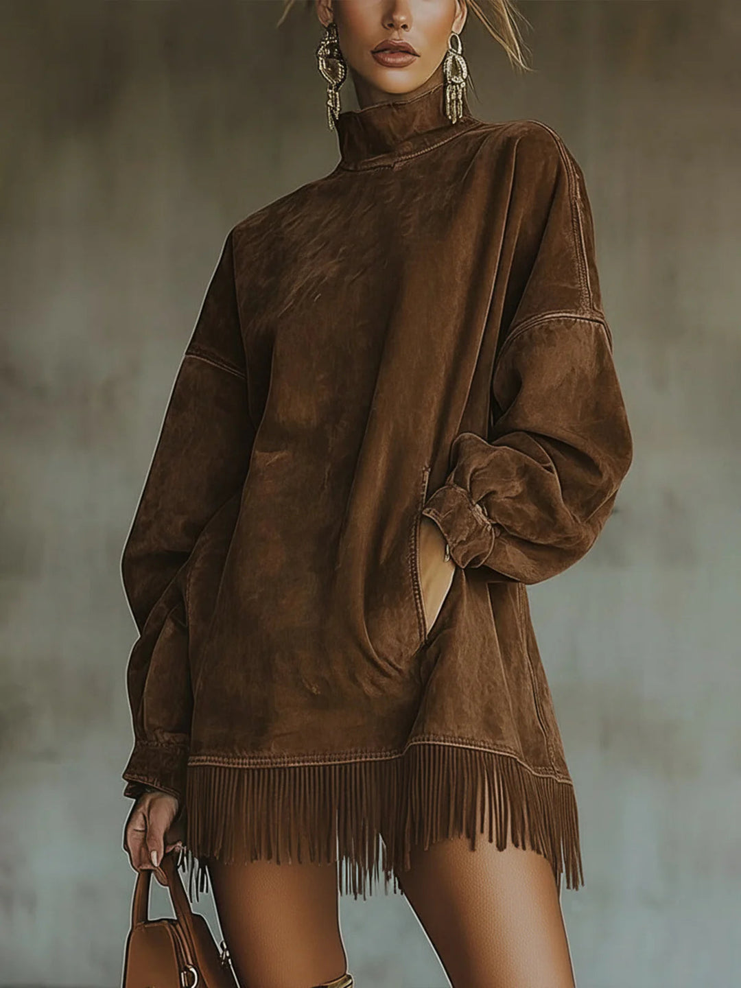 Brianna™ | Fringe Turtleneck Dress