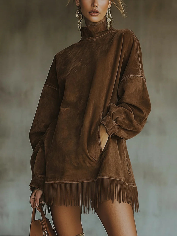 Brianna™ | Fringe Turtleneck Dress