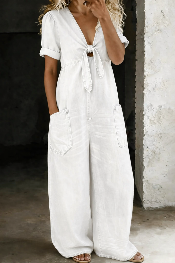 Mia™ | V-Neck Short Sleeve Jumpsuit