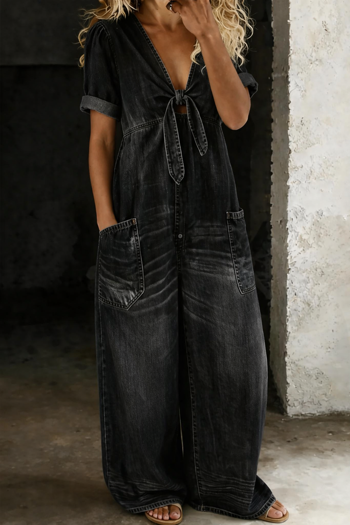 Mia™ | V-Neck Short Sleeve Jumpsuit