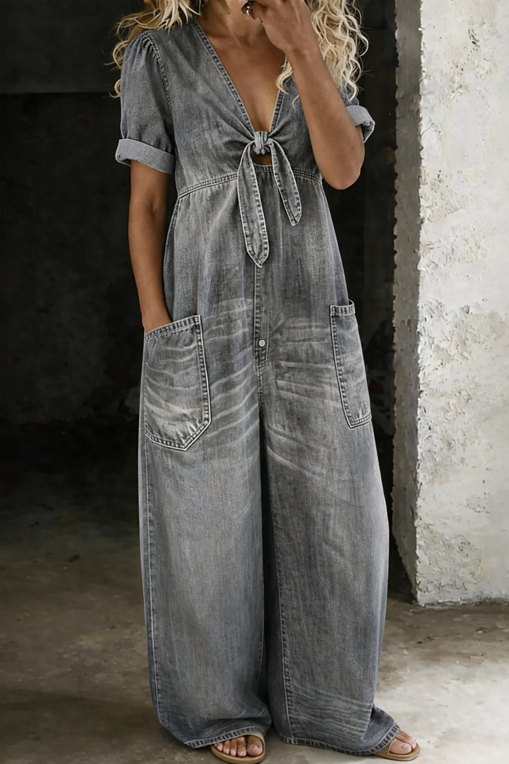 Mia™ | V-Neck Short Sleeve Jumpsuit
