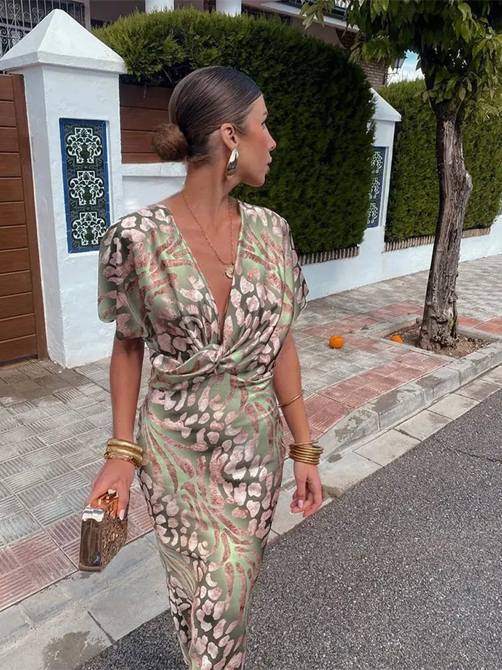 Lorraine™ | Copper Twist-Knot Midi Dress
