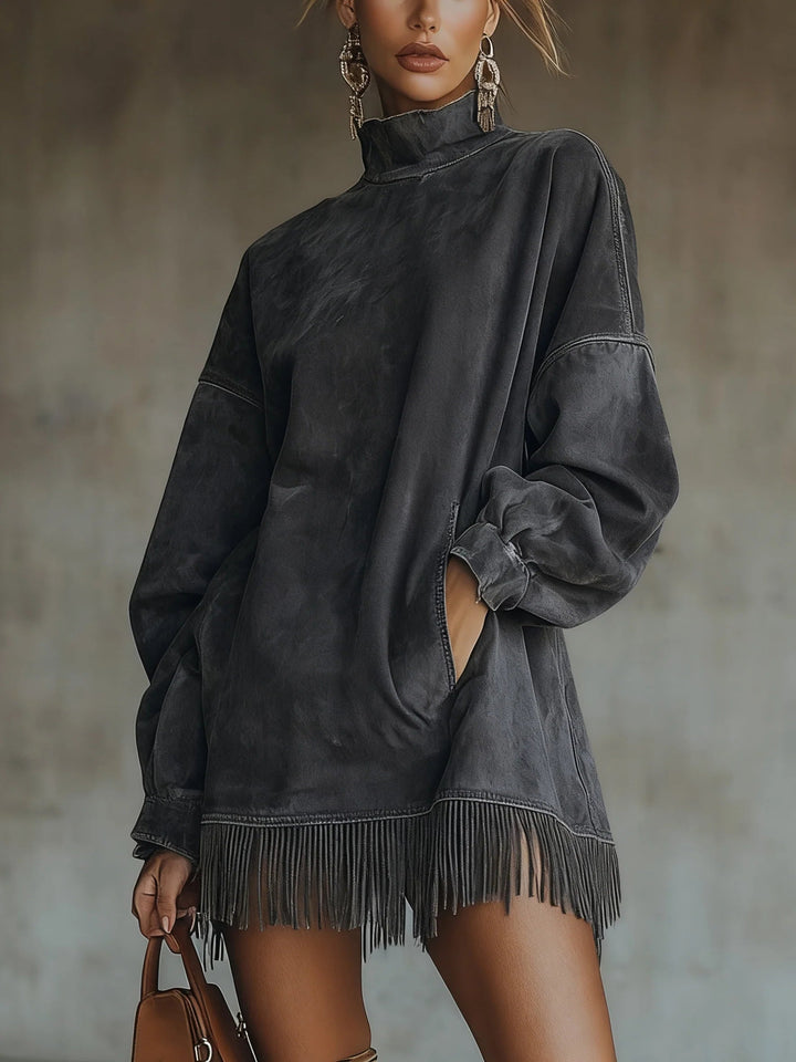 Brianna™ | Fringe Turtleneck Dress