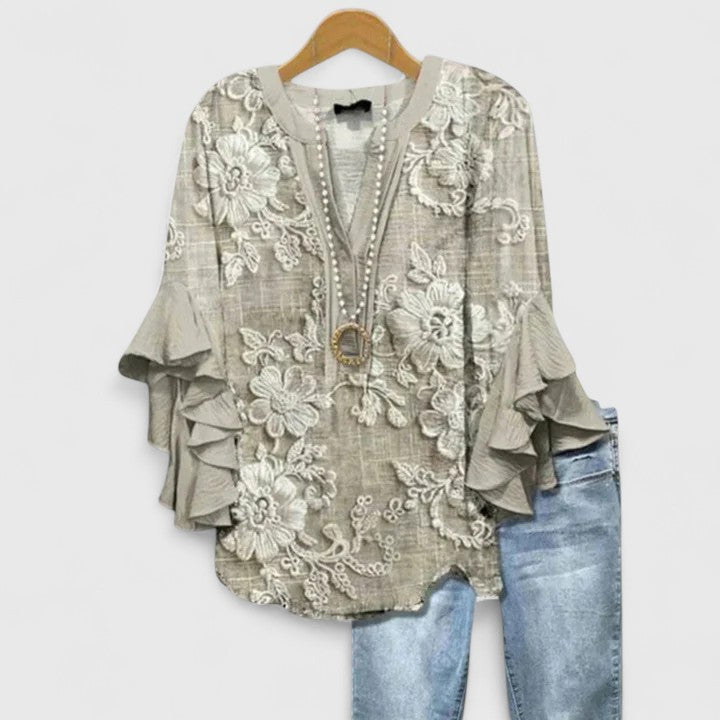 Celeste™ | Flowing Ruffle-Sleeve Blouse in Artisan Prints