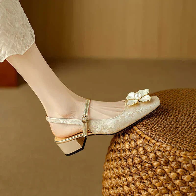 Evangeline™ | Floral Slingback Block Heel Pumps