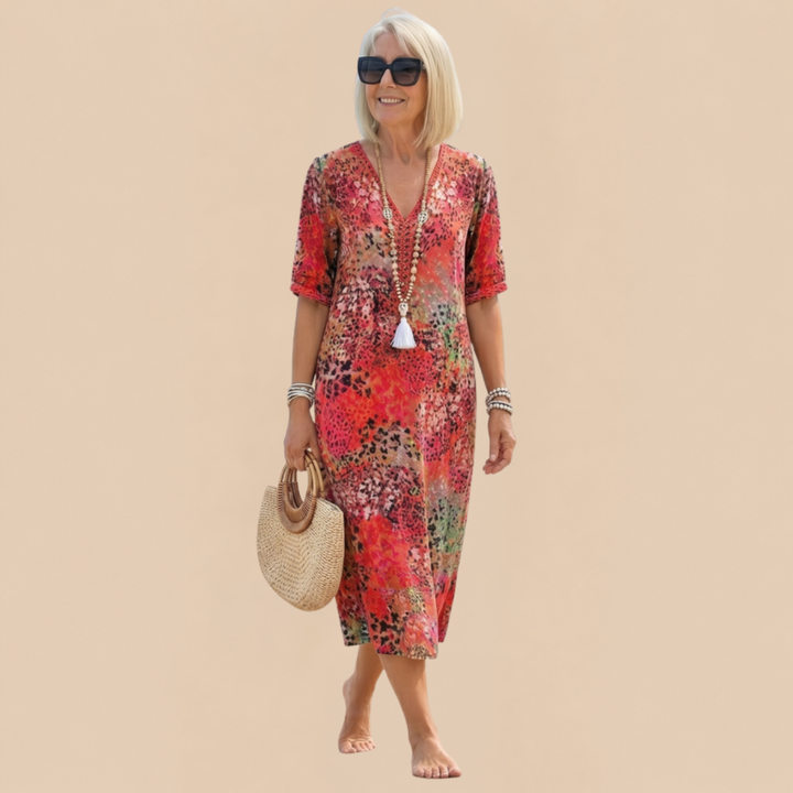 Roxanne™ | Vibrant Floral Wrap Midi Dress