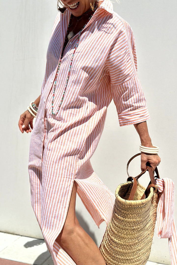 -Corinne™ | Classic Striped Shirt Maxi-